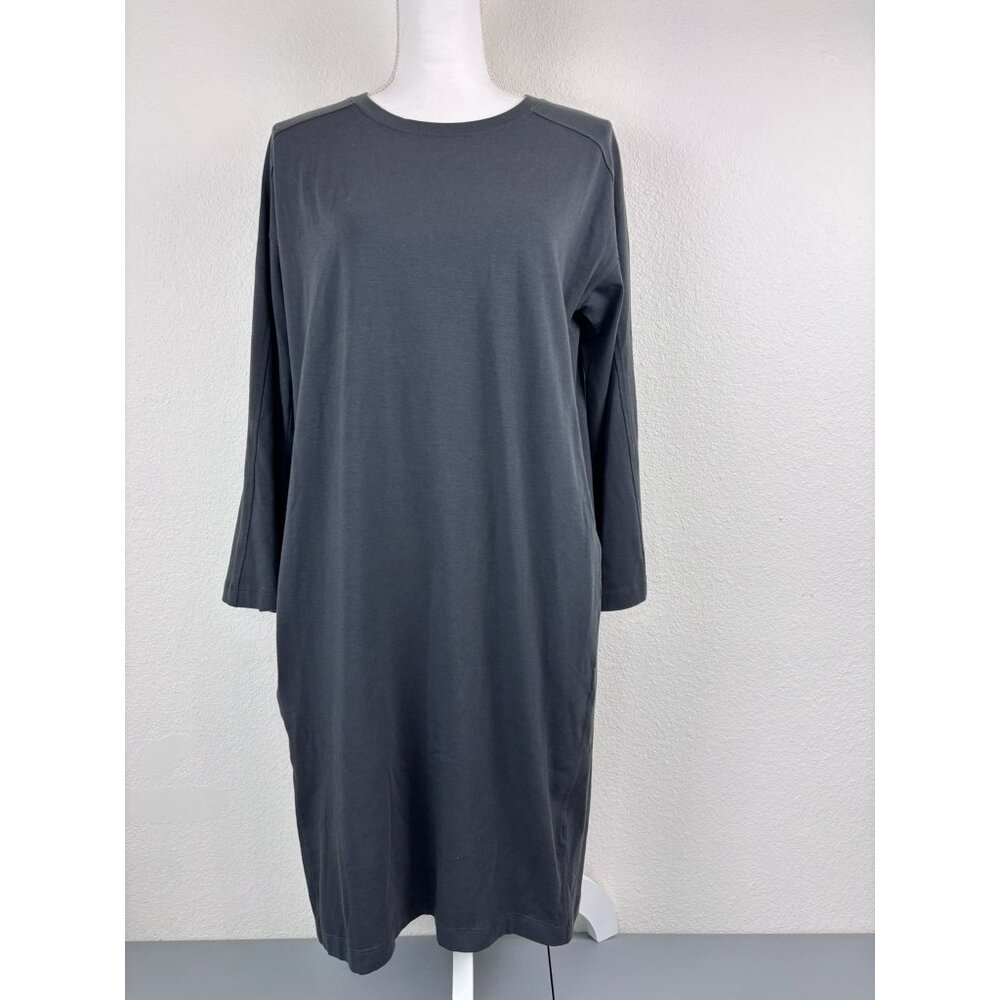 Eileen Fisher women's XS grey long sleeve shirt‎ mini dress tunic lagenlook knit